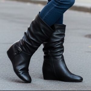 Stuart Weitzman Wedge Black Boots Rugerio Size 9